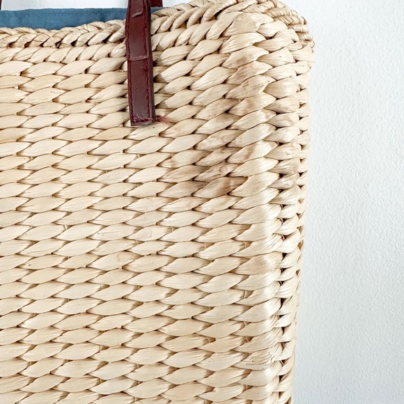 Vintage Straw Purse with Blue Flowers | Vintage Summer Purse - Picture 7 of 8